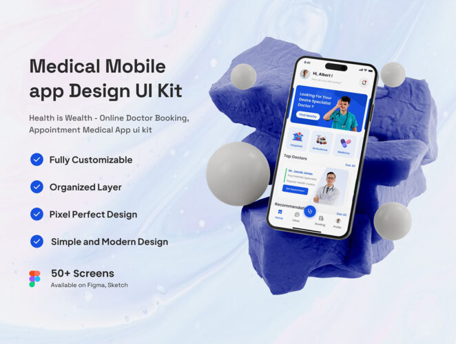 MediLink – Medical Mobile App UI Kit 在线预约医生预约医疗移动应用程序 UI 套件