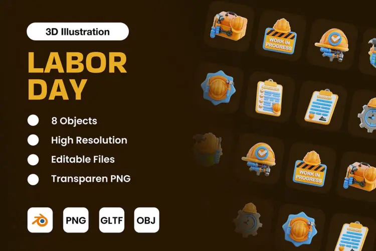 Labor Day 3D Illustration 20款劳动节职业手势头像3D插图插画图标webp免抠图设计素材