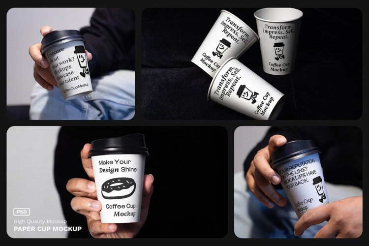 Coffee Cup Mockup – VOL 时尚手持一次性外卖奶茶咖啡果汁纸杯设计PS贴图效果图样机模板