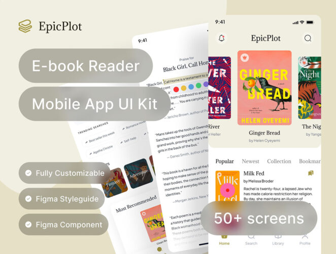 Epicplot – Ebook and Novel Reader UI Kit Template 国外移动电子有声书阅读器app用户界面设计ui套件模板