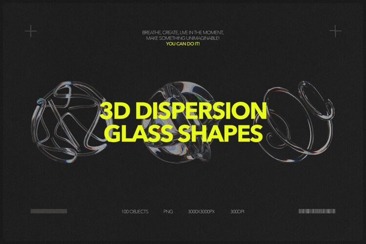 3D Dispersion Glass Shapes 100款3D时尚科幻亚克力玻璃水晶立体抽象几何图形png免抠图片素材