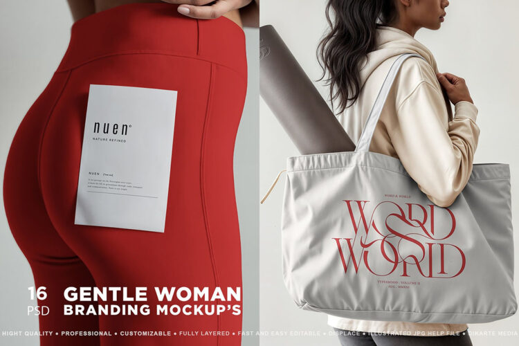 Gentle Woman Branding Mockups 16款女性瑜伽运动训练健身品牌VI应用设计作品展示效果图ps样机