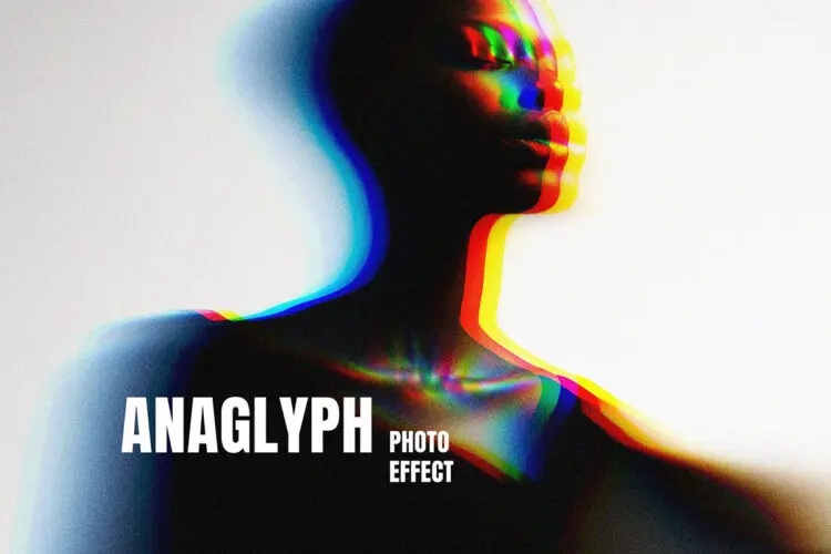 Anaglyph VHS Photo Effect 潮流复古动感模糊VHS迷幻失真错位怀旧人像滤镜ps特效样机模版