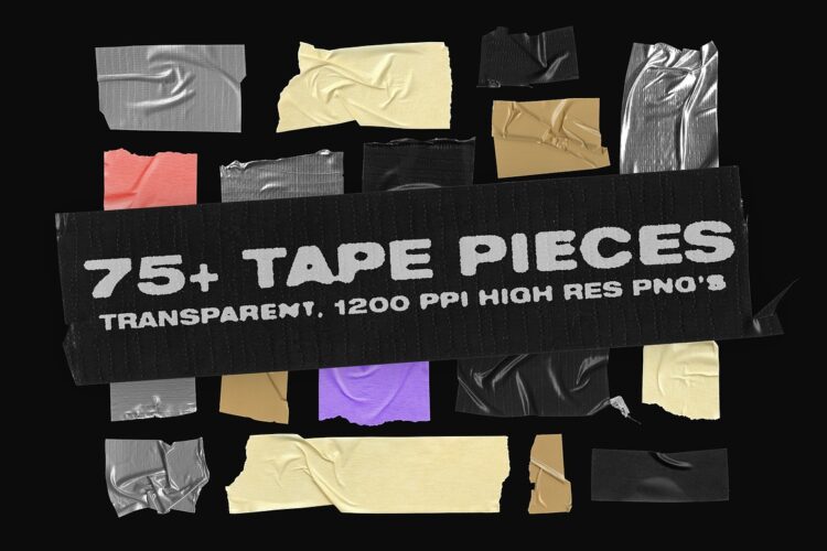 Tape Pieces – 75+ Transparent PNGs 75款高清潮流真实褶皱不干胶带海报设计png免抠图片素材源文件