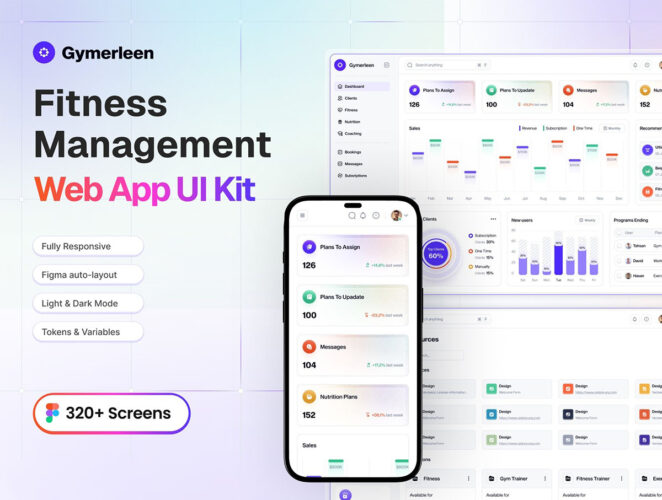 Fitness Management Web App UI Kit 320屏运动健身锻炼营养计划客户管理后台数据分析ui界面设计模版