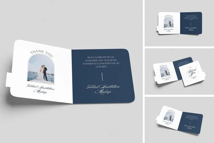 Branding Folded Psd Invitation Mockup Set 折叠邀请卡模型邀请函贺卡明星片卡片封面设计作品展示效果图ps样机