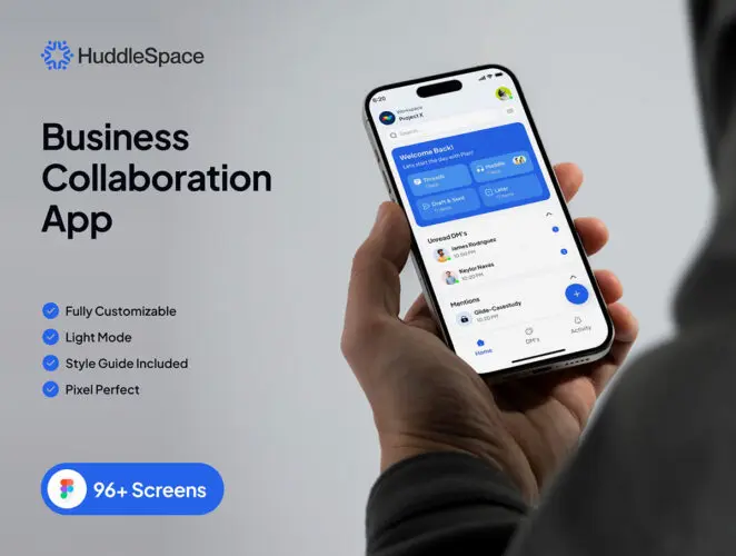 HuddleSpace – Business Collaboration App Ui Kit 96屏企业团队协作办公平台效率管理App应用软件ui界面设计模版