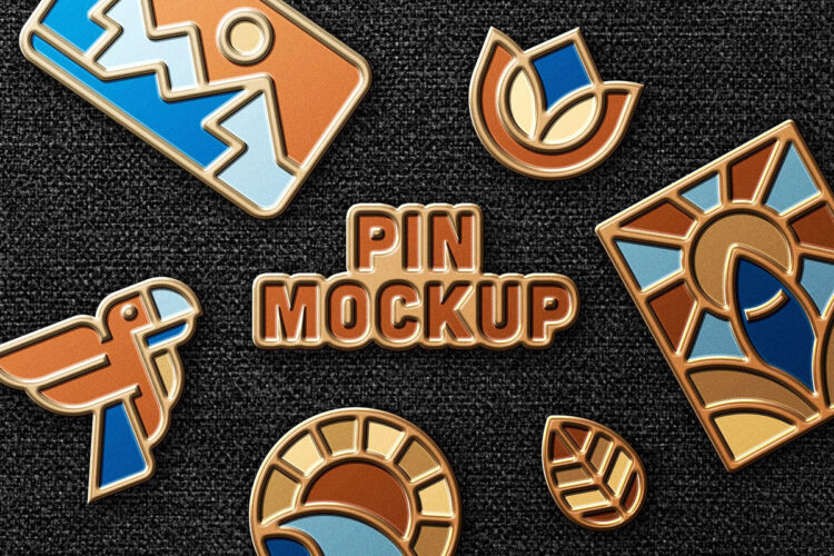 Enamel Pin Logo Mockup 珐琅别针胸针金属凹凸浮雕效果ps特效样机素材预设模板