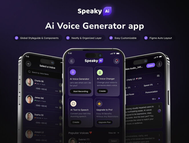 AI Voice Generator Mobile App UI Design 100 多屏AI语音生成器移动应用程序UI设计
