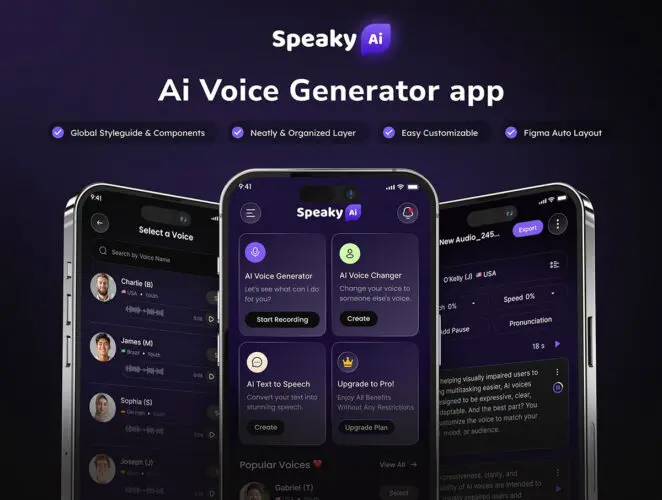 AI Voice Generator Mobile App UI Design 100 多屏AI语音生成器移动应用程序UI设计
