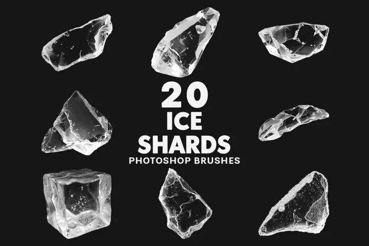 20 Ice Shards Brushes 20款高清逼真晶莹冰晶水晶玻璃碎块ps笔刷素材