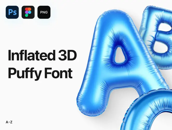 Inflated 3D Puffy Font  28款3D趣味立体塑料气球充气膨胀英文大写字母PNG免扣图片设计套装