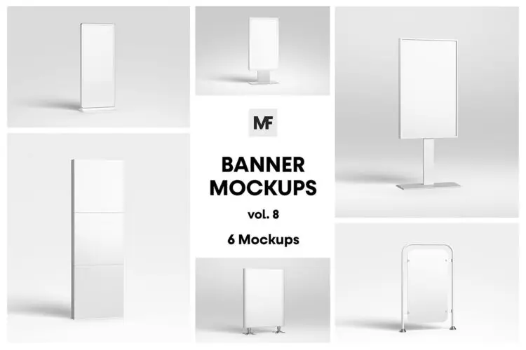 Commercial Banner Mockups vol.8 6款商场灯箱海报广告导视牌框架模型展示设计贴图psd样机素材