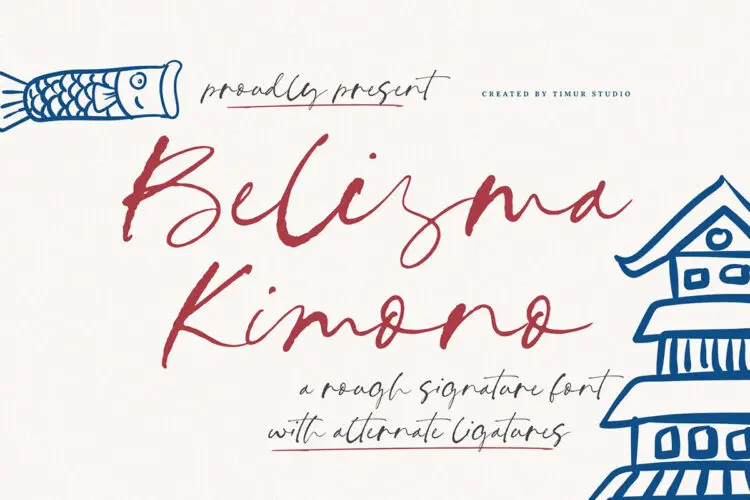Belisma Kimono Font 优雅时尚日式复古手工书法手稿草书文创包装标题手写英文字体包