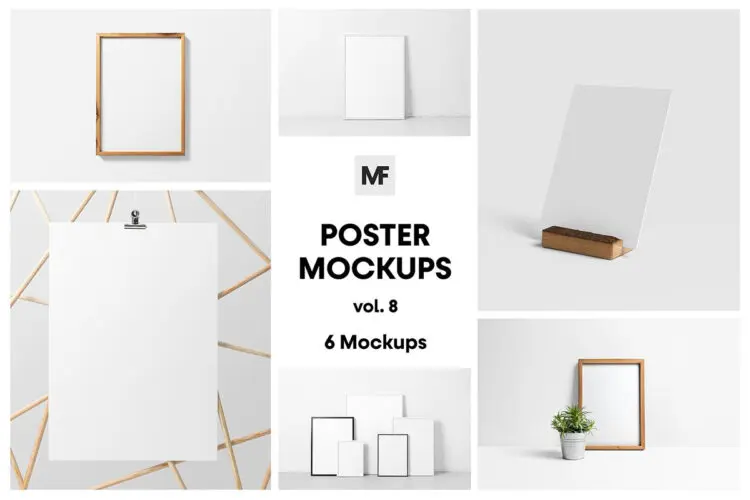 Picture Frame Mockups – Posters vol.8 6款木质相框海报框架边框模型展示设计贴图psd样机素材