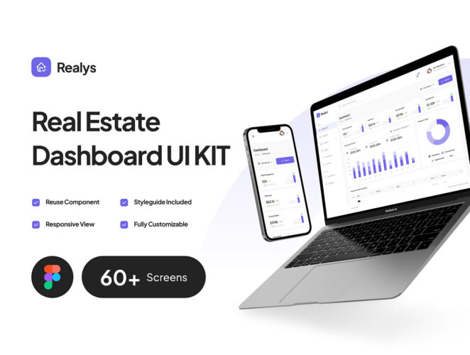 Realys – Real Estate Dashboard UI Kit 65屏在线房地产交易买房平台网页界面设计UI套件模板房地产仪表板 UI 套件