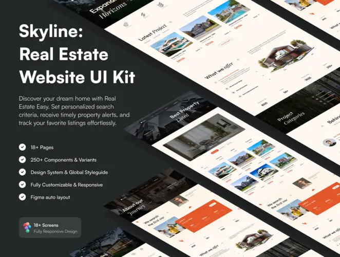Skyline Real Estate Website UI Kit 18页房地产官网房源展示交易响应式用户界面ui套件模板