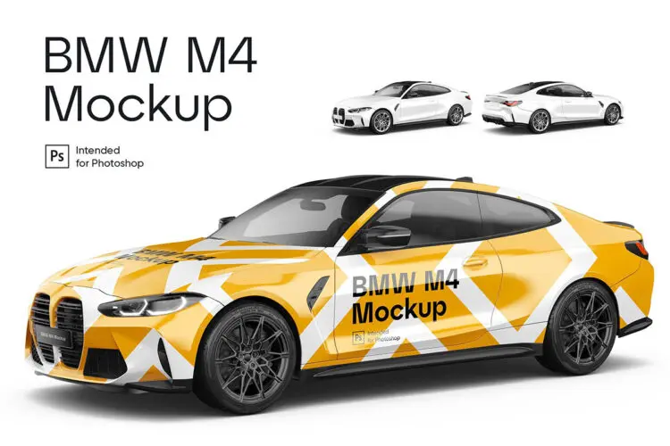 BMW M4 Mockup 宝马4系M4双门轿跑车改色汽车贴膜车衣ps样机素材展示效果模版