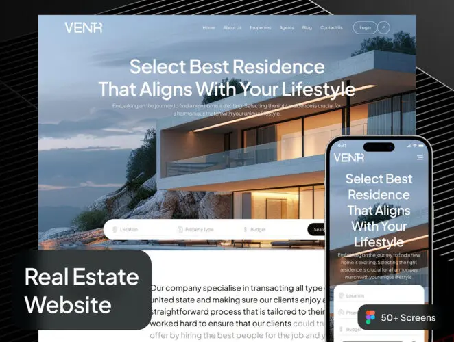 Ventr – Real Estate Website UI Kit 房地产官网房源展示交易响应式用户界面ui套件模板
