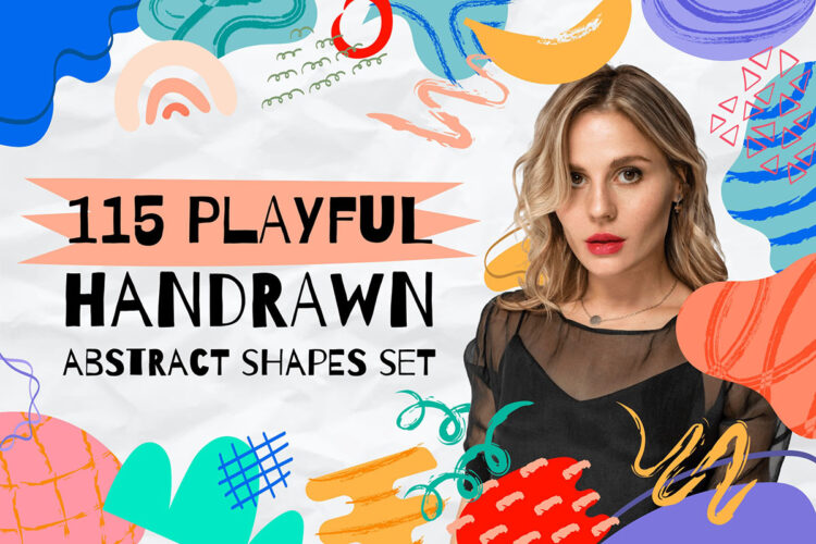 Playful Handrawn Abstract Shapes Set 115款俏皮趣味手绘抽象几何图形装饰图案矢量设计素材