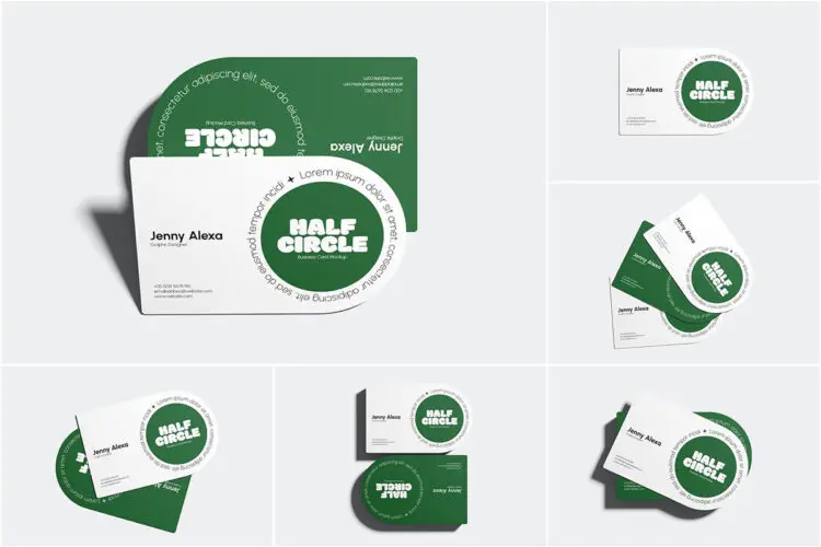 Half Circle Business Card Mockup Top View 6款半圆商务名片卡片模型品牌推广展示设计贴图psd样机素材