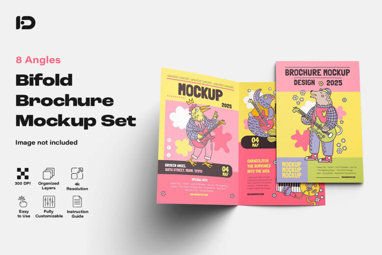 Bifold Brochure Mockup Set 8款对折双折页宣传单小册子模型展示设计贴图psd样机素材