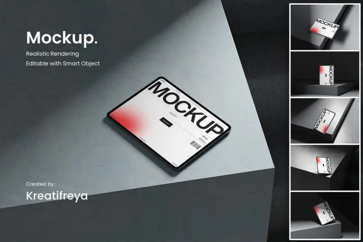 Device Tablet Mockup Design 10款极简光影工业风iPad平板电脑网页ui设计作品展示效果图ps样机