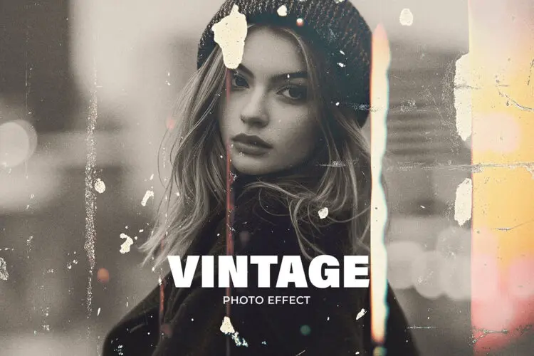 Scratched Vintage Film Photo Effect 复古划痕模糊斑点老照片ps特效预设模板