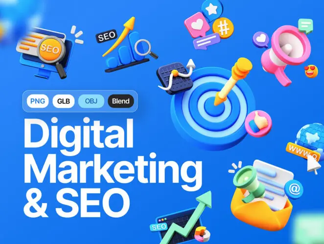 Digital Marketing And SEO 3D Icons Pack 20款数字营销和 SEO 搜索引擎优化 3D 图标包