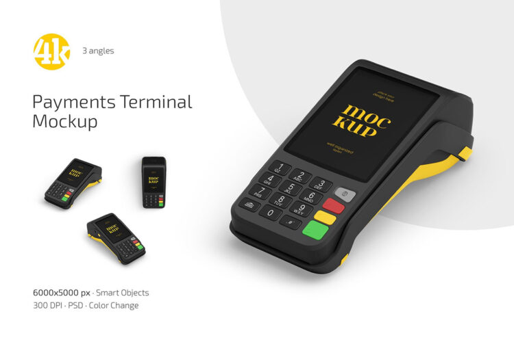 Payments Terminal Mockup Set 扫描支付终端设备模型屏幕展示设计贴图ps样机素材模板