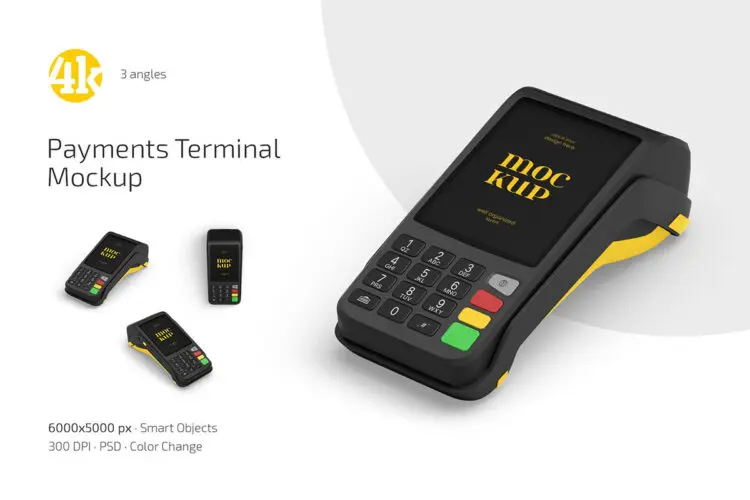 Payments Terminal Mockup Set 扫描支付终端设备模型屏幕展示设计贴图ps样机素材模板