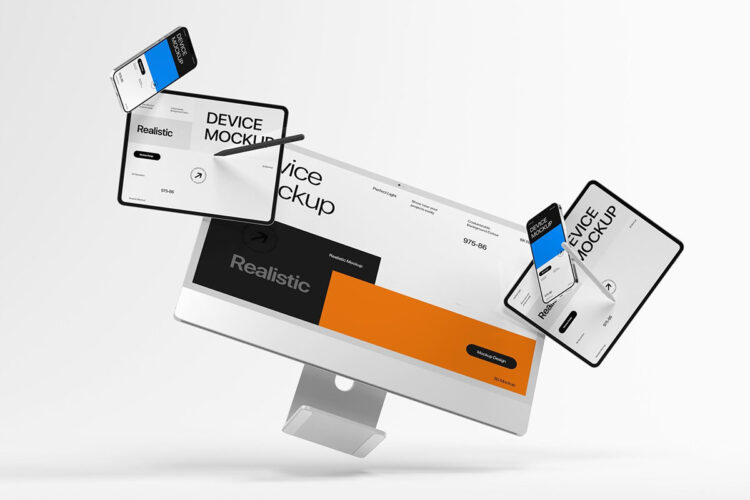 Multi Device Mockup for Professional Presentations 笔记本平板电脑iPad智能手机模型展示屏幕设计贴图ps数码样机素材