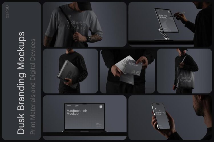 Branding Mockups / Dusk Collection 23款极简工业风弱光时尚品牌VI应用设计作品展示效果图ps样机素材