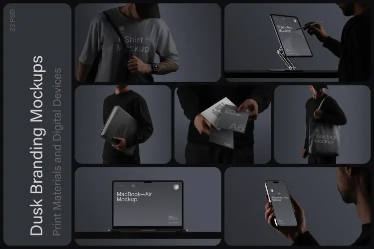 Branding Mockups / Dusk Collection 23款极简工业风弱光时尚品牌VI应用设计作品展示效果图ps样机素材