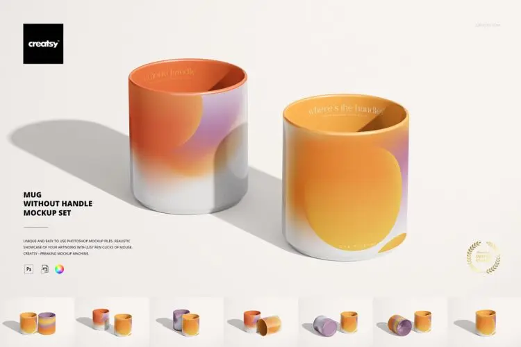 Mug without Handle Mockup Set 时尚简约文创周边杯子水杯茶杯陶瓷马克杯设计展示效果图ps样机