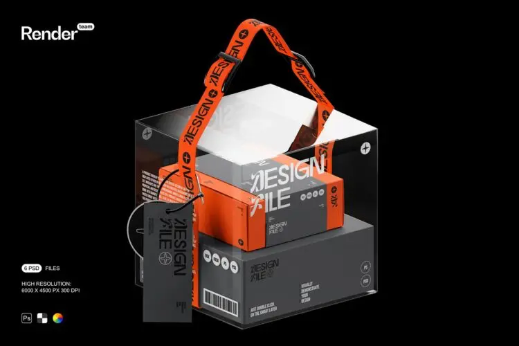 Box Mockup Set 6款潮流时尚机能潮牌文创周边礼盒组合包装设计展示效果图ps样机