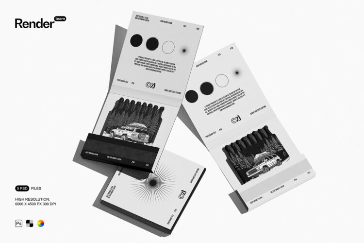 Matches Mockup Set 复古文创礼品周边户外露营火柴盒产品包装设计展示效果图ps样机