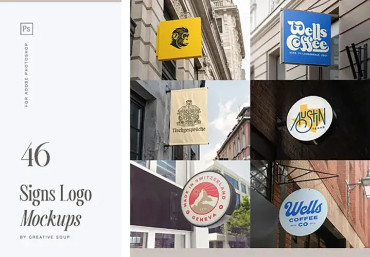 Signs Logo Mockup 46款精品装卖店灯箱店招标牌广告牌logo设计展示效果图ps样机素材