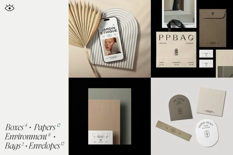 Ollie – Stationery Mockup Kit 莫兰迪色信封信纸名片纸袋文具VI应用设计作品展示效果图ps样机