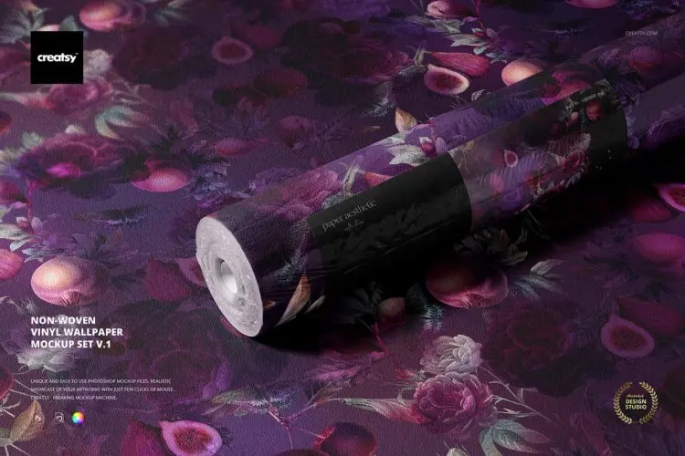 Non-woven Vinyl Wallpaper Mockup Set 7款无纺布壁纸布艺墙纸纹样印花图案设计展示效果图ps样机素材