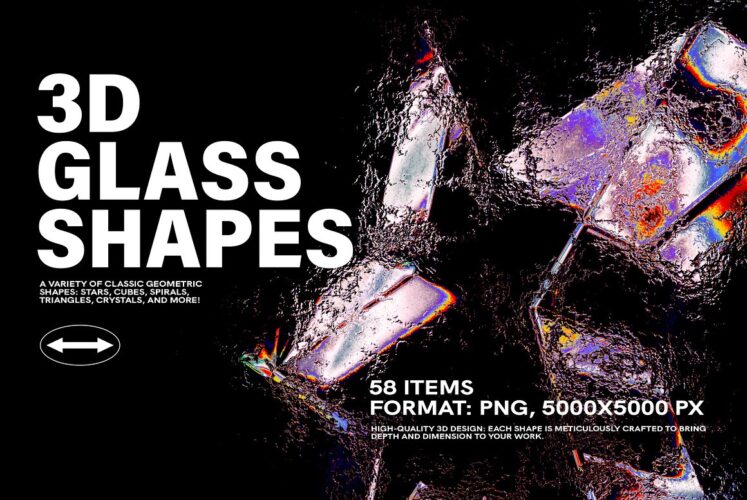 3D Distorted Glass Shapes 58款科幻3D虹彩渐变晶体水晶玻璃立体几何图形png免抠图片素材