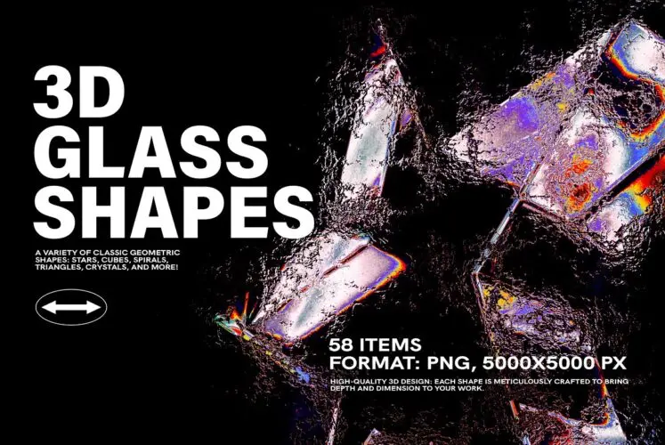 3D Distorted Glass Shapes 58款科幻3D虹彩渐变晶体水晶玻璃立体几何图形webp免抠图片素材