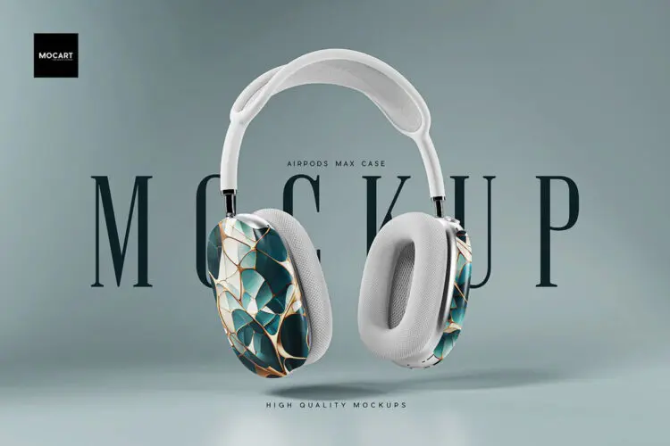 AirPods Max Case Mockup v.2 6款苹果AirPods Max耳机罩保护套印花图案设计展示效果图ps样机