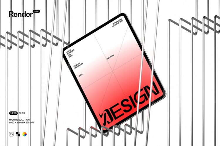 iPad Mockup Set 3款金属工业风苹果iPad平板电脑ui网页设计作品展示效果图ps样机