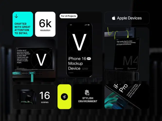 V-Mockups Apple Devices 16款工业风iPhone手机iPad平板Macbook笔记本电脑显示器ps样机