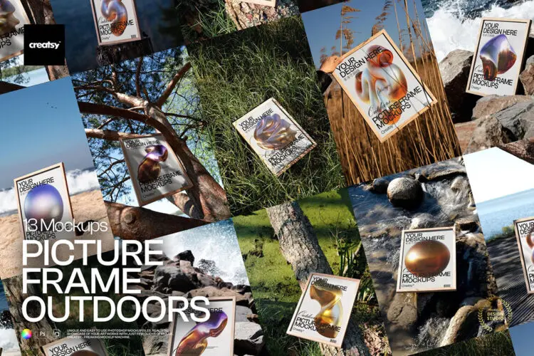 Picture Frame Mockup Set – Outdoor Edition 13款自然户外海报相框实木画框装饰挂画设计展示效果图ps样机素材