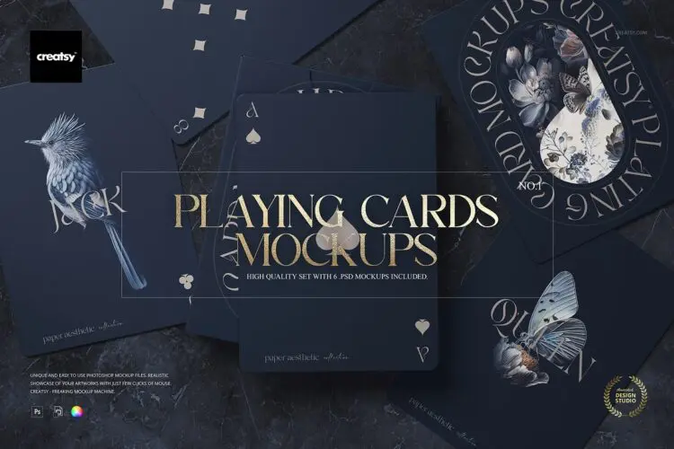 Playing Cards Mockup Set v.1 6款魔术扑克牌纸牌桌游塔罗牌圆角卡片设计展示效果图ps样机素材