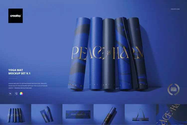 Yoga Mat Mockup Set v.1 6款健身冥想训练瑜伽垫运动地垫印花图案设计展示效果图ps样机
