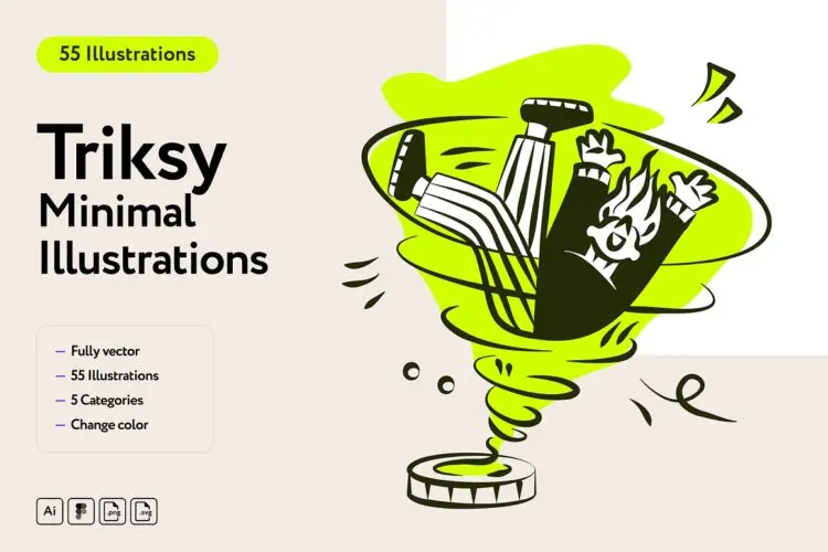 Triksy MinimaI Illustrations 55款创意趣味时尚商业职场金融营销数字安全医学手绘插画矢量素材