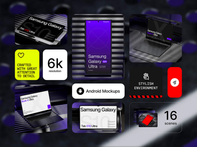 X-Mockups Samsung Devices 16款科技工业风三星手机平板笔记本电脑ui设计展示效果图ps样机